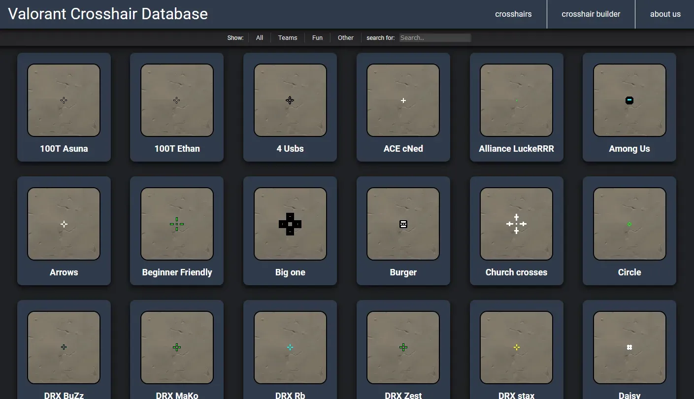 valorant crosshair database