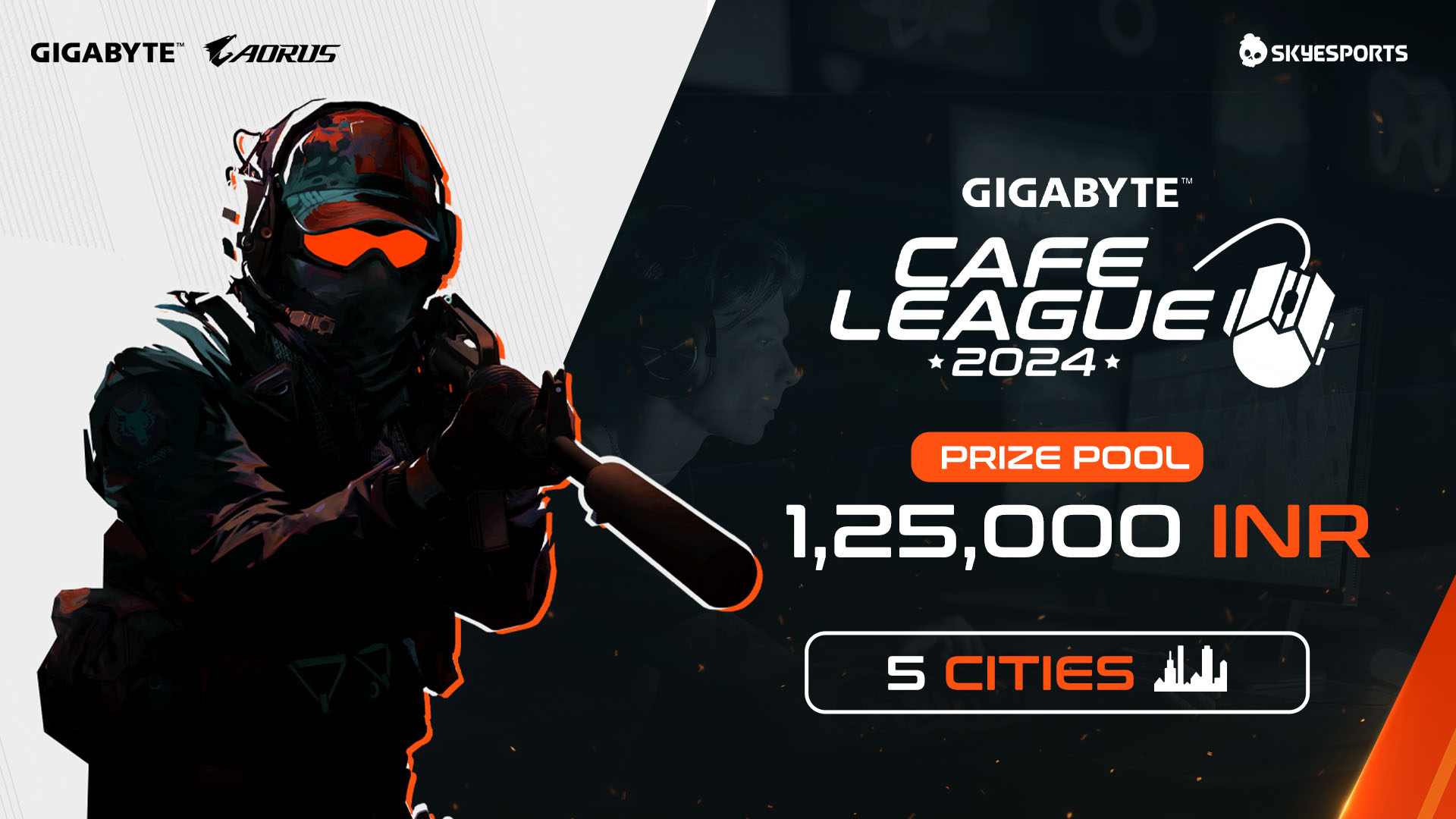 Promotional image for the GIGABYTE Cafe League 2024, symbolizing the collaboration between GIGABYTE and Skyesports to boost grassroots esports in India